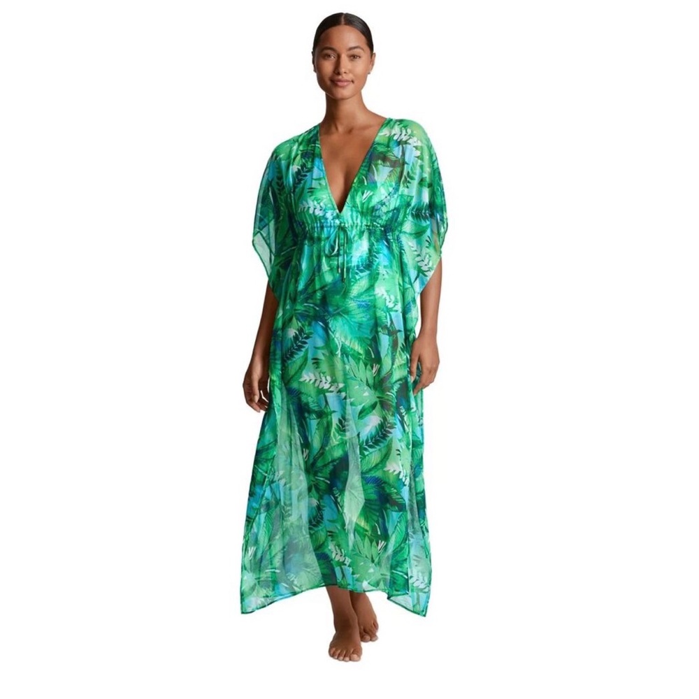 Lauren Ralph Lauren Women's Printed Caftan Swim Cover-Up Green Size S